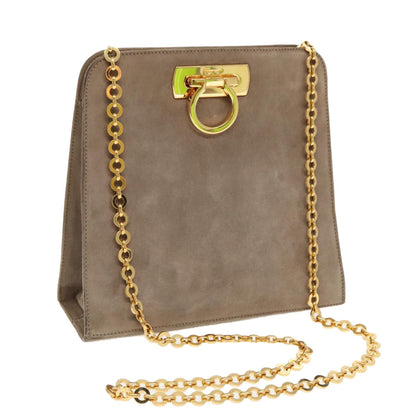 Salvatore Ferragamo Salvatore Ferragamo Gancini Chain Shoulder Bag Suede Gray Gold Authentic 96186