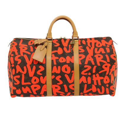 Louis Vuitton LOUIS VUITTON Monogram Graffiti Keepall 50 Boston Bag Orange M93699 Authentic 29908SV