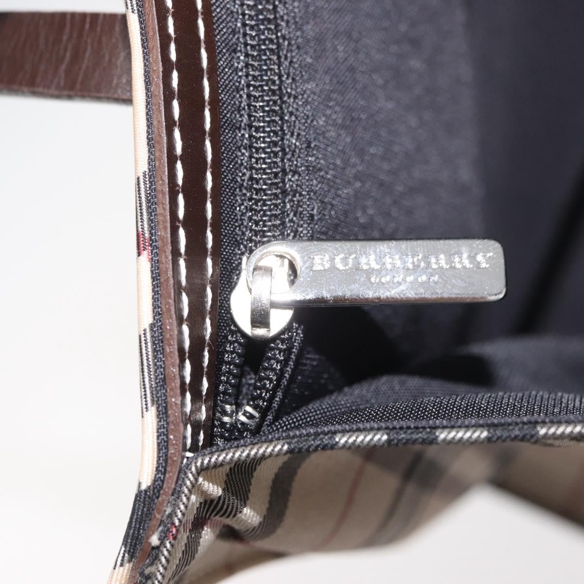Burberry BURBERRY Nova Check Blue Label Hand Bag Nylon Beige Silver Authentic bs34396