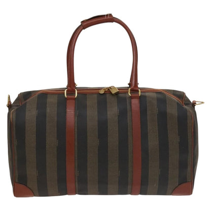 Fendi FENDI Pecan Canvas Boston Bag Black Brown gold Authentic ep10025