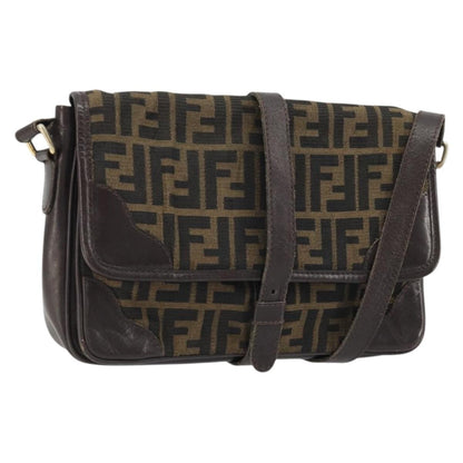 Fendi FENDI Zucca Canvas Shoulder Bag Black Brown Authentic YKZ1111