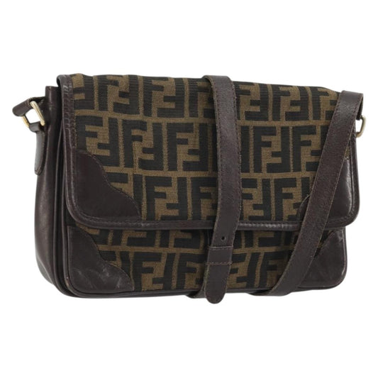 Fendi FENDI Zucca Canvas Shoulder Bag Black Brown Authentic YKZ1111