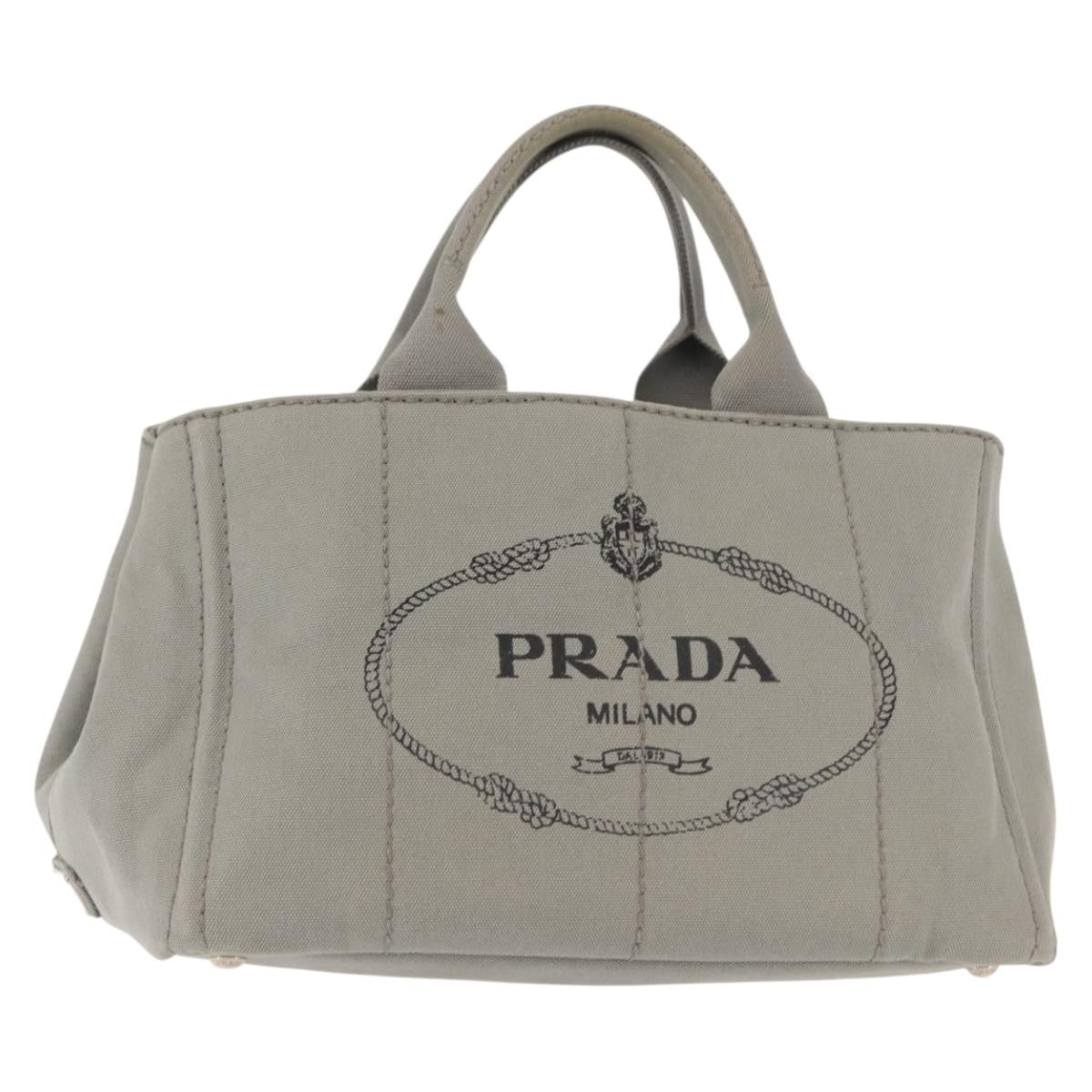 Prada PRADA Canapa MM Hand Bag Canvas Gray Silver Authentic hk3116