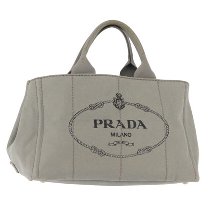 Prada PRADA Canapa MM Hand Bag Canvas Gray Silver Authentic hk3116