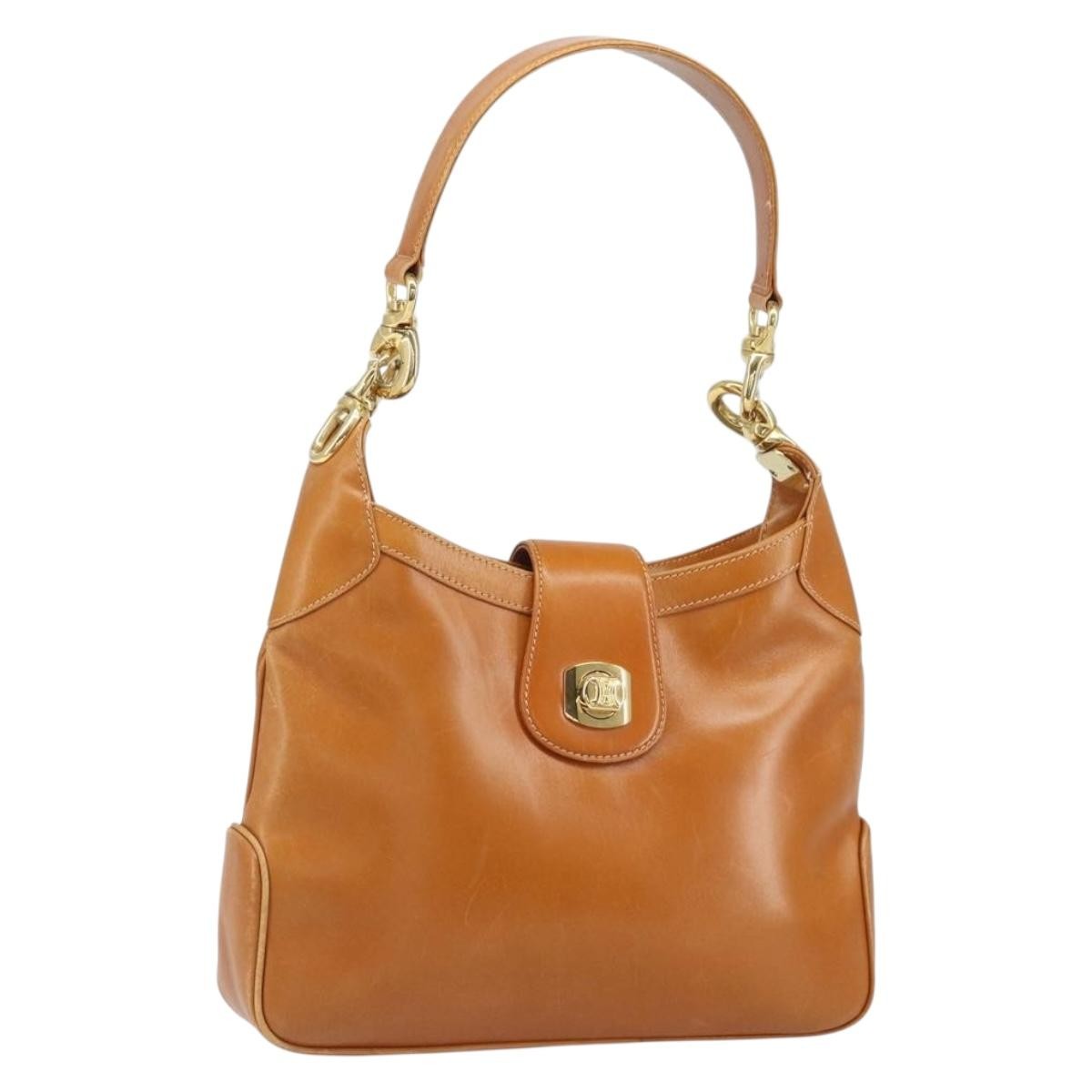 Celine CELINE Shoulder Bag Leather Brown Gold Authentic 166334
