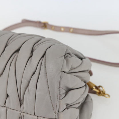 Miu Miu Miu Miu Matelasse Shoulder Bag Leather Gray Gold Authentic 162864