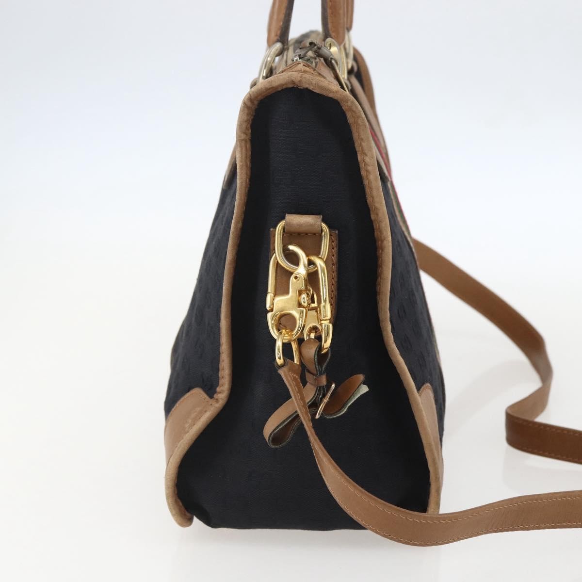 Gucci GUCCI Web Sherry Line GG Canvas Hand Bag 2way Black Gold Authentic gh1528