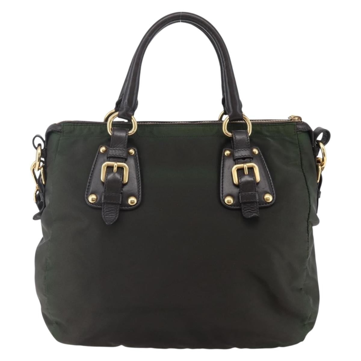 Prada PRADA Hand Bag Nylon 2way Khaki Gold Authentic 148290