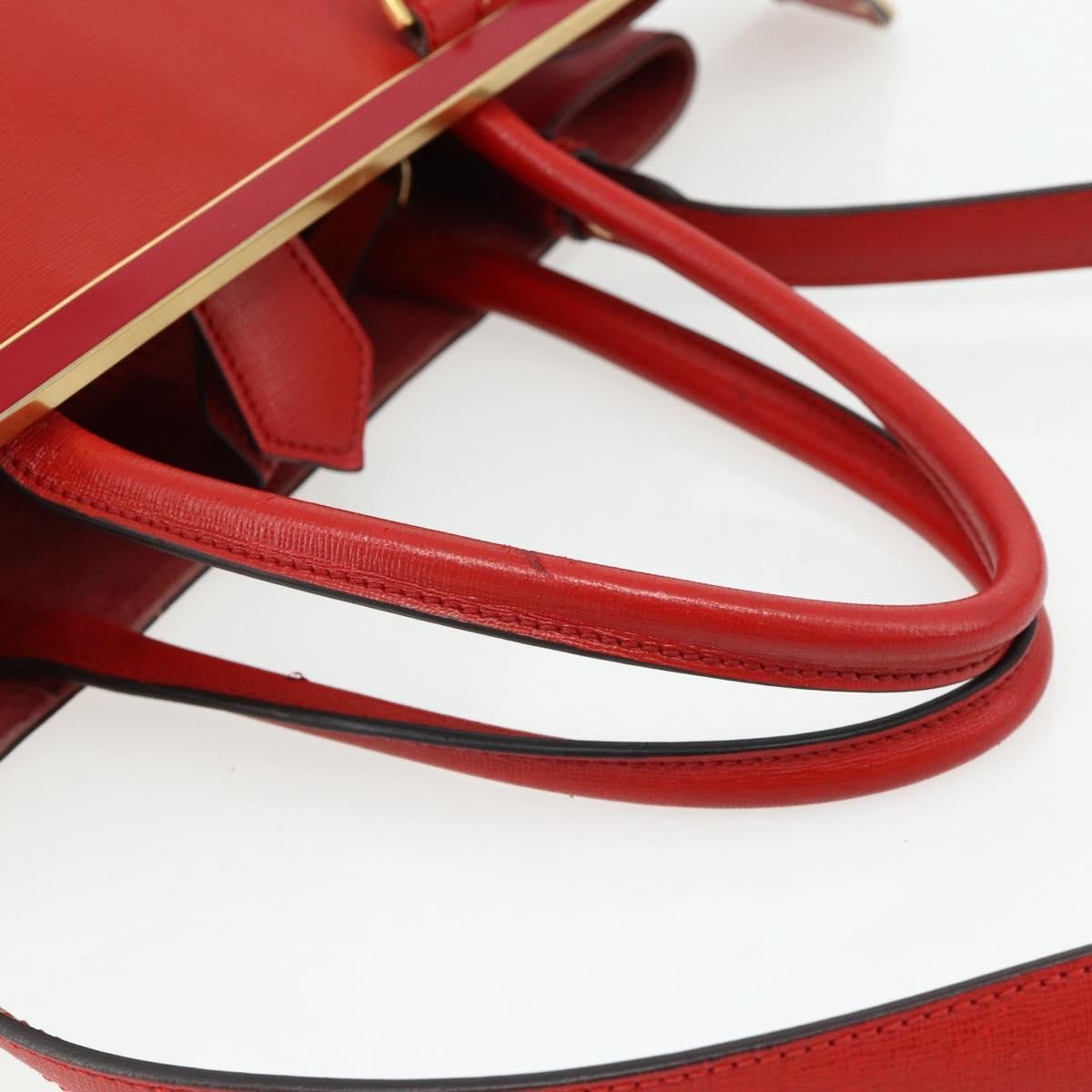 Fendi FENDI 2 JOURS Medium Hand Bag Leather 2way Red Gold Authentic 176097A