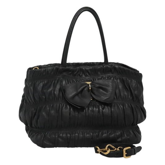 Prada PRADA Hand Bag Leather 2way Black Authentic hk2413