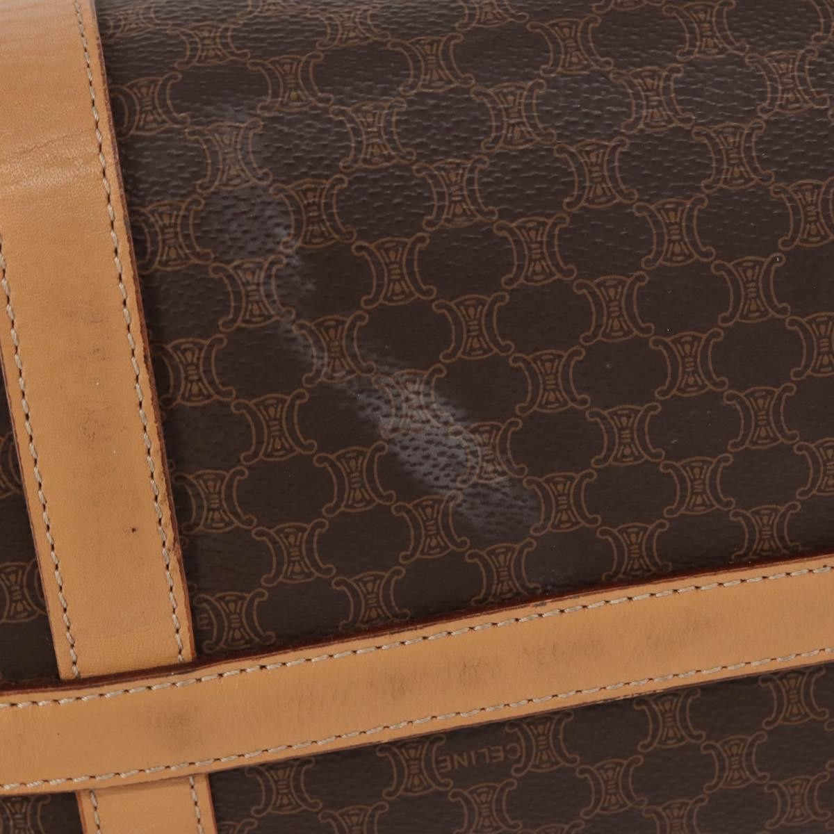 Celine CELINE Macadam Canvas Boston Bag PVC Brown Gold Authentic 152724