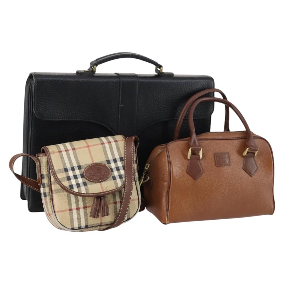 Burberrys Burberrys Nova Check Shoulder Bag Leather 3 Set Beige Brown black Authentic BA5851