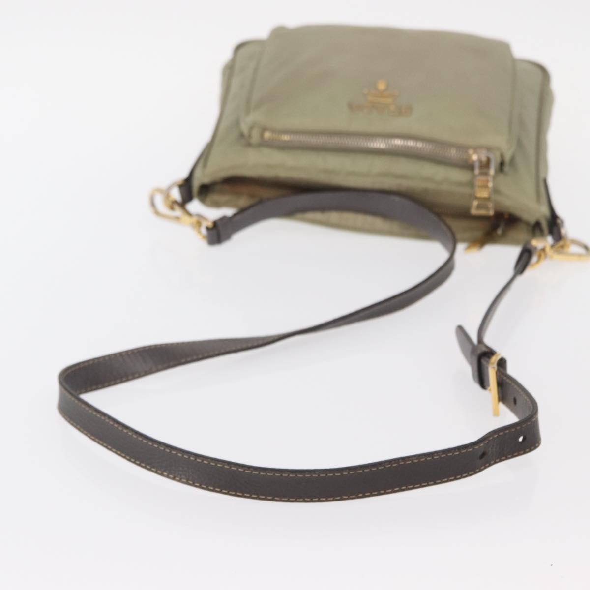 Prada PRADA Shoulder Bag Nylon Leather Beige Gold Authentic SW1841