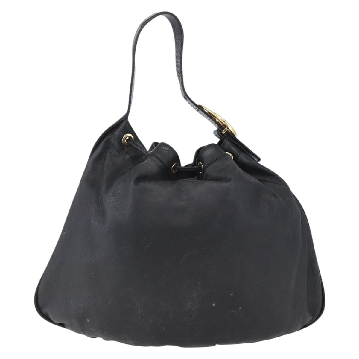 Gucci GUCCI Interlocking Shoulder Bag Leather Black Gold 223951 Authentic 152851