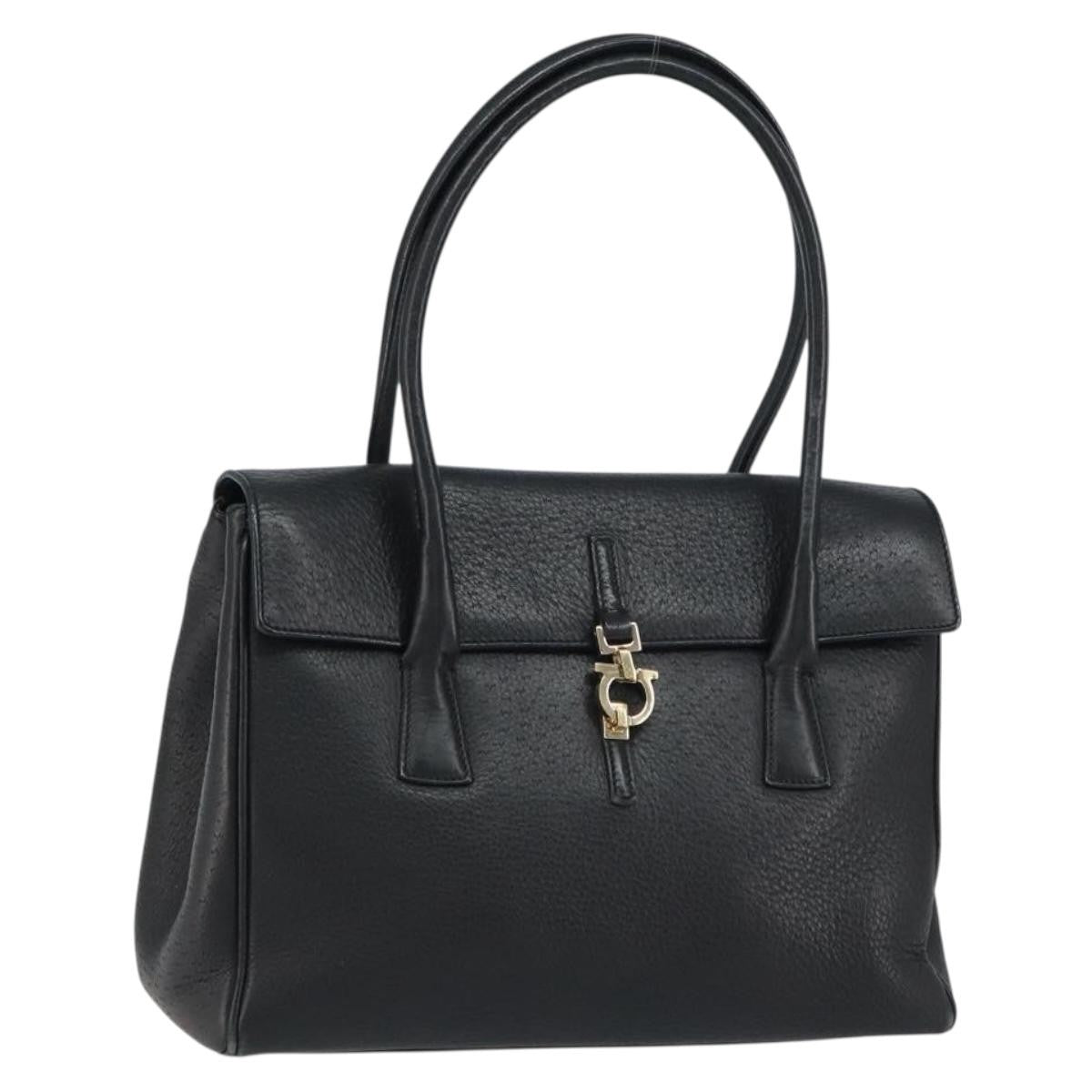 Salvatore Ferragamo Salvatore Ferragamo Gancini Hand Bag Leather Black Gold Authentic 157314
