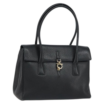 Salvatore Ferragamo Salvatore Ferragamo Gancini Hand Bag Leather Black Gold Authentic 157314
