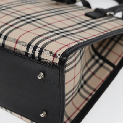 Burberry BURBERRY Nova Check Hand Bag Canvas Beige Black Authentic am6710