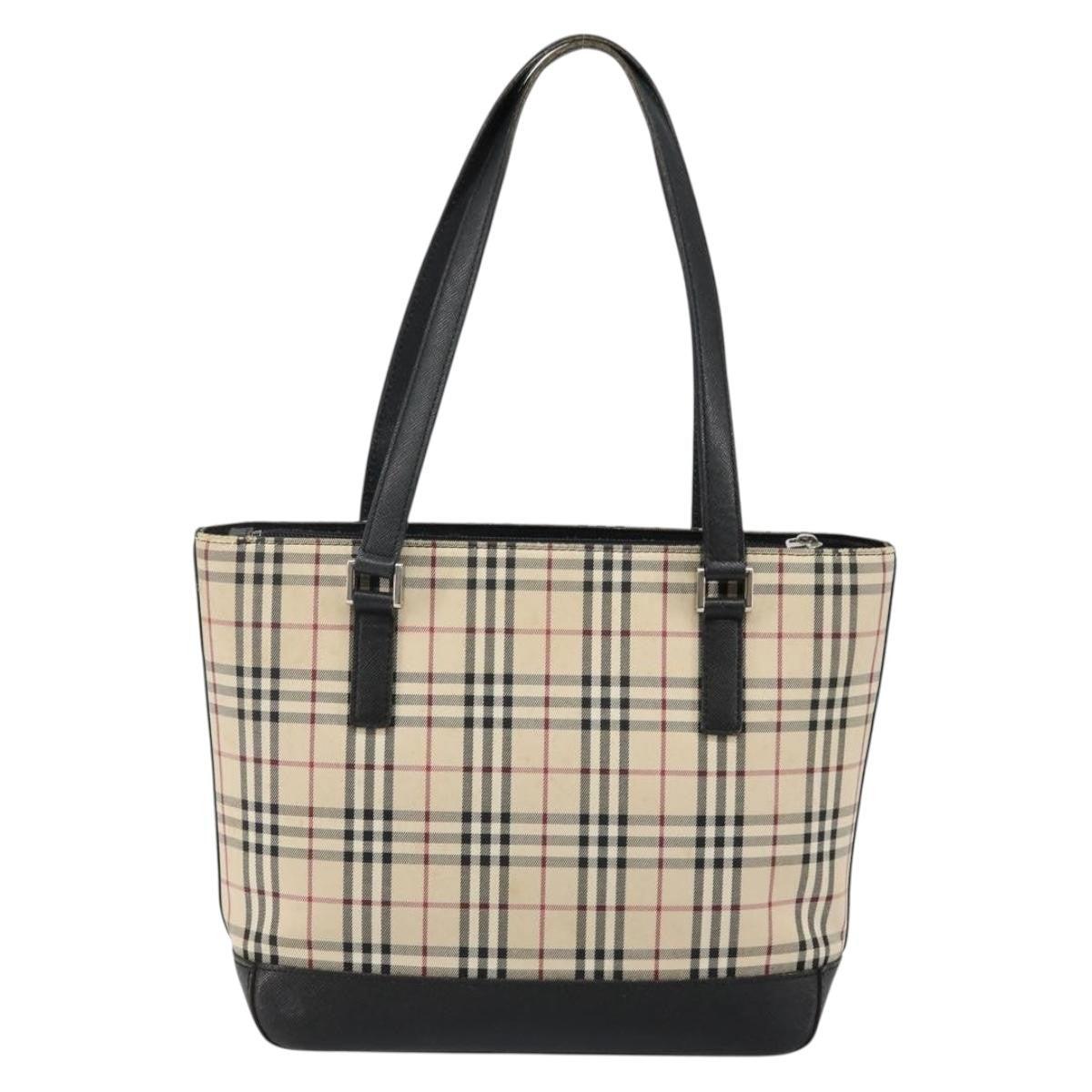 Burberry BURBERRY Nova Check Tote Bag Canvas Beige Silver Authentic BA5979