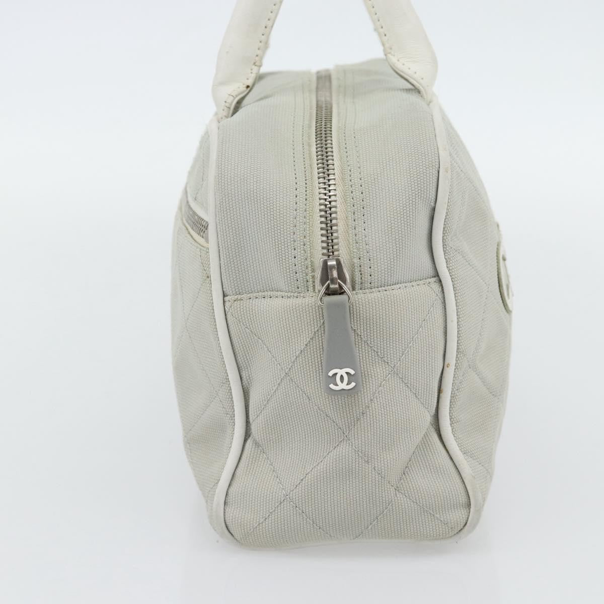 Chanel CHANEL Hand Bag Canvas Leather Gray Silver CC Authentic ka4399A