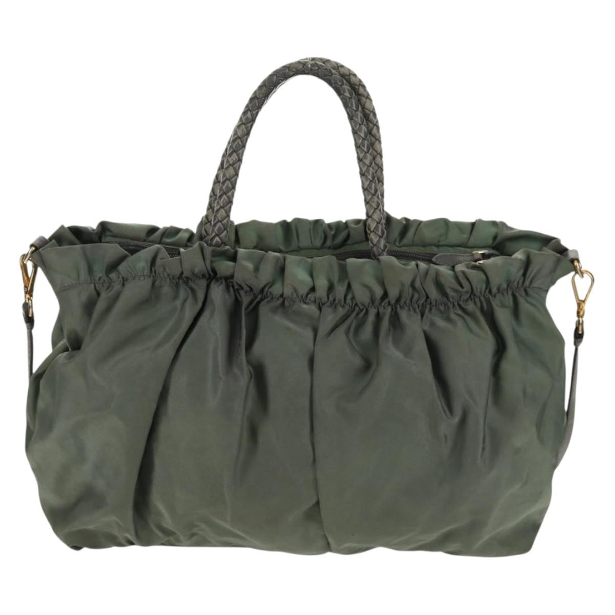 Prada PRADA Hand Bag Nylon 2way Green Gold Authentic 157145