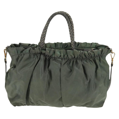 Prada PRADA Hand Bag Nylon 2way Green Gold Authentic 157145