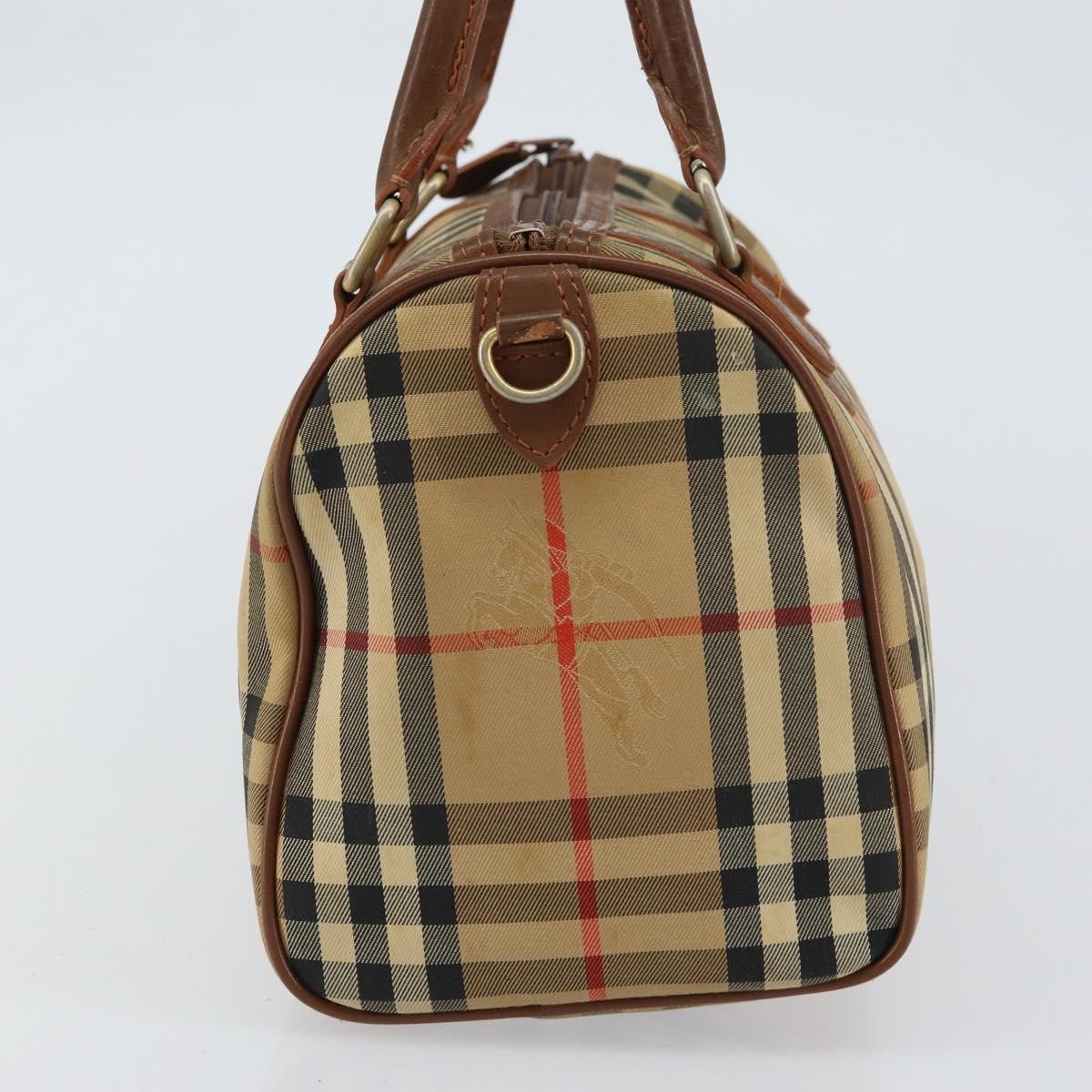 Burberrys Burberrys Nova Check Hand Bag Canvas Leather Beige Gold Authentic mr1638
