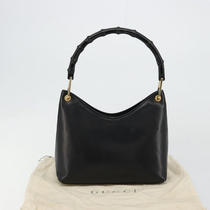Gucci GUCCI Bamboo Shoulder Bag Leather Black Gold 001 3008 Authentic 182382