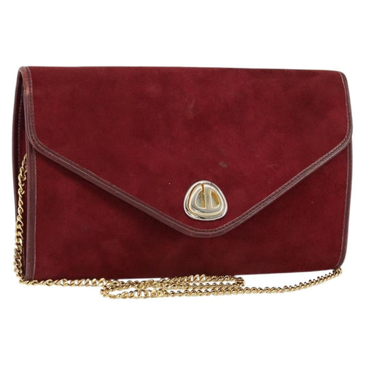 Dior Christian Dior Chain Shoulder Bag Suede Bordeaux Gold Authentic bs30368