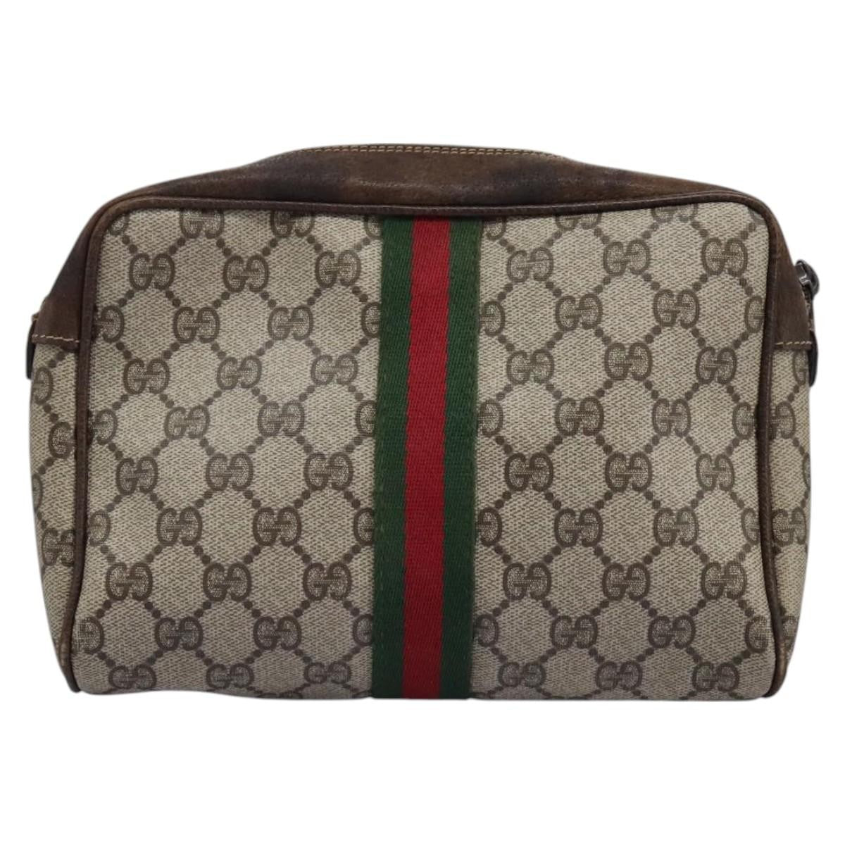Gucci GUCCI GG Supreme Web Sherry Line Clutch Bag PVC Beige Red Green Authentic th5590