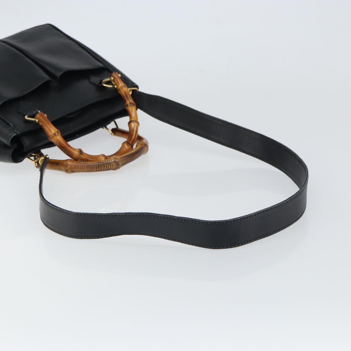 Gucci GUCCI Bamboo Hand Bag Leather 2way Black Gold 000 2122 0316 Authentic 160580