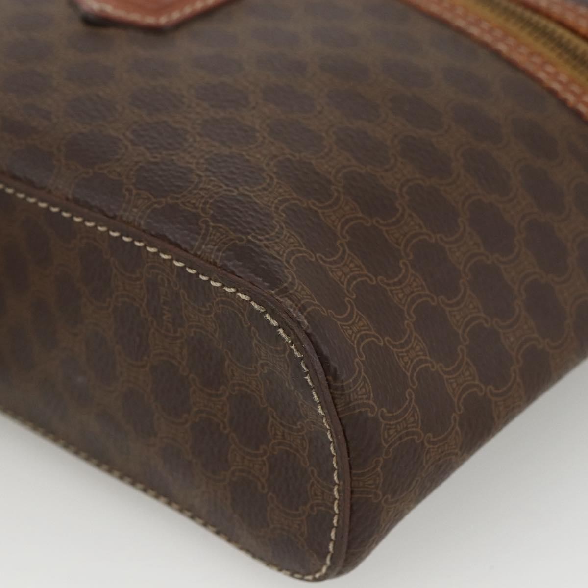 Celine CELINE Macadam Canvas Vanity Hand Bag PVC Leather Brown Gold Authentic ka2851