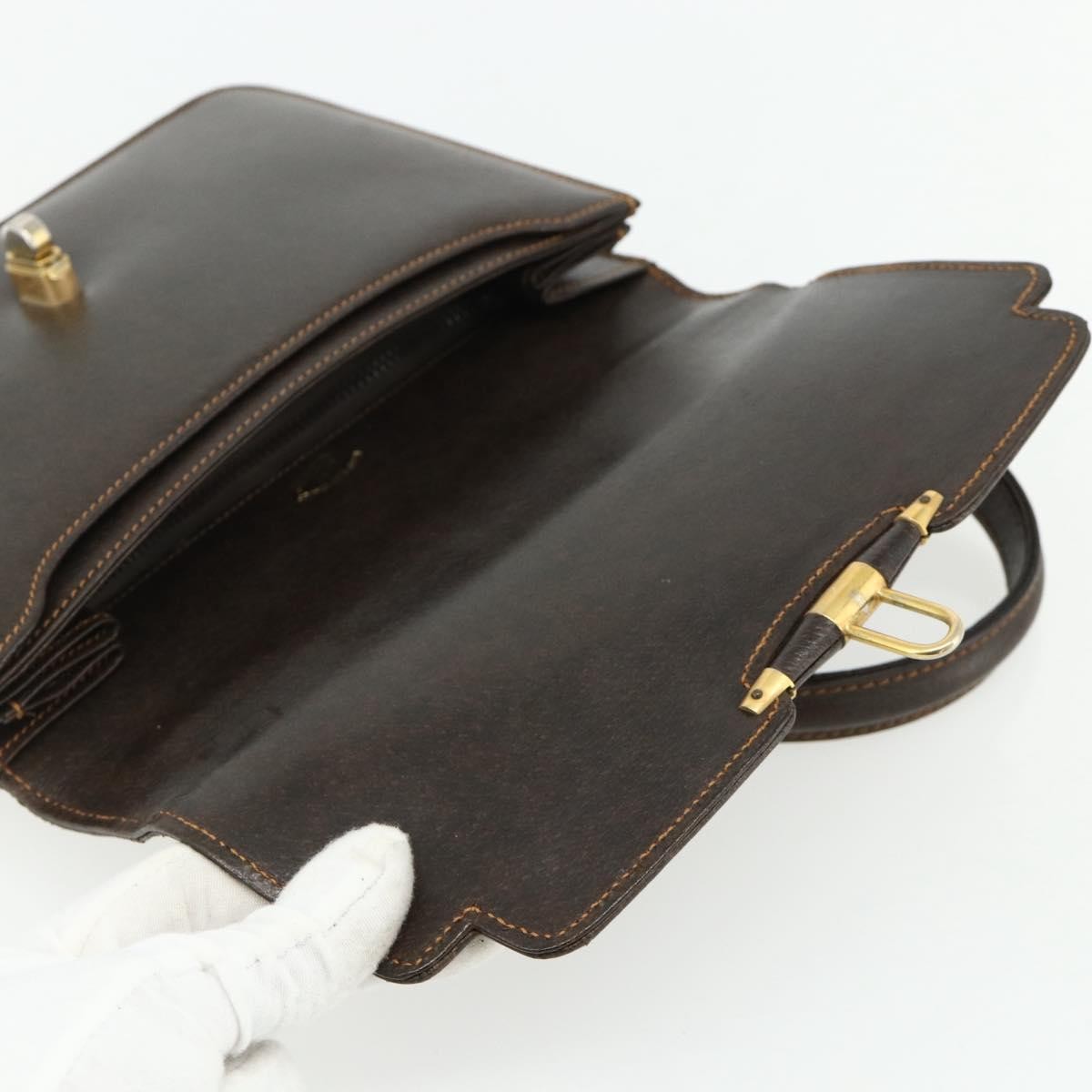 Gucci GUCCI Hand Bag Leather Brown Gold Authentic ep14250
