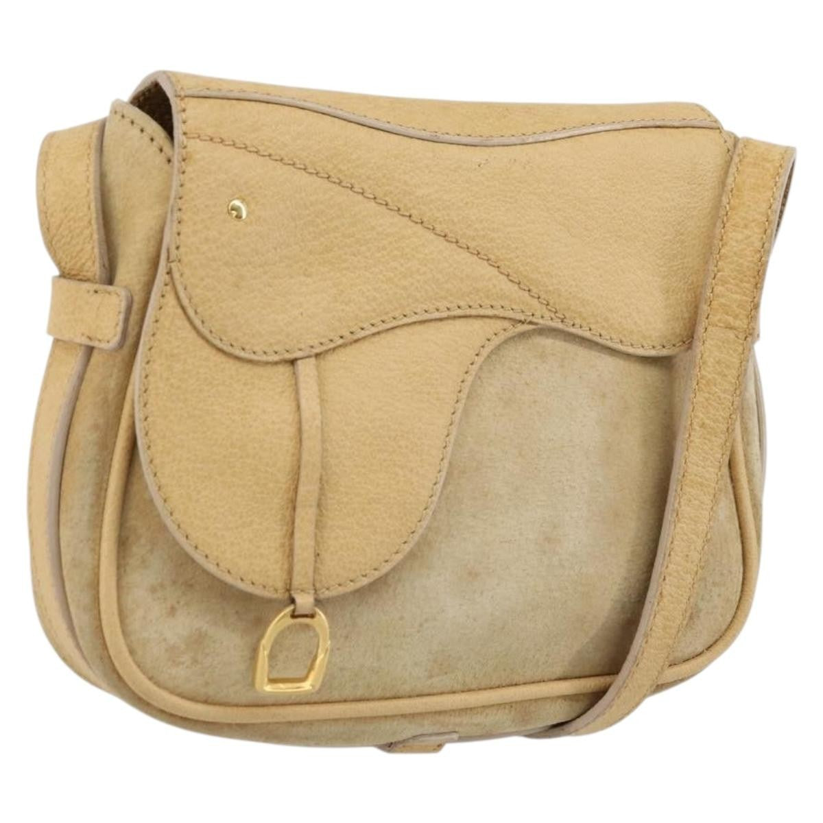 Gucci GUCCI Saddle Shoulder Bag Suede Beige Gold Authentic ep14557