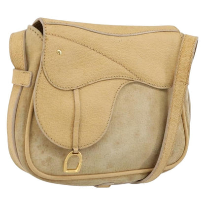 Gucci GUCCI Saddle Shoulder Bag Suede Beige Gold Authentic ep14557
