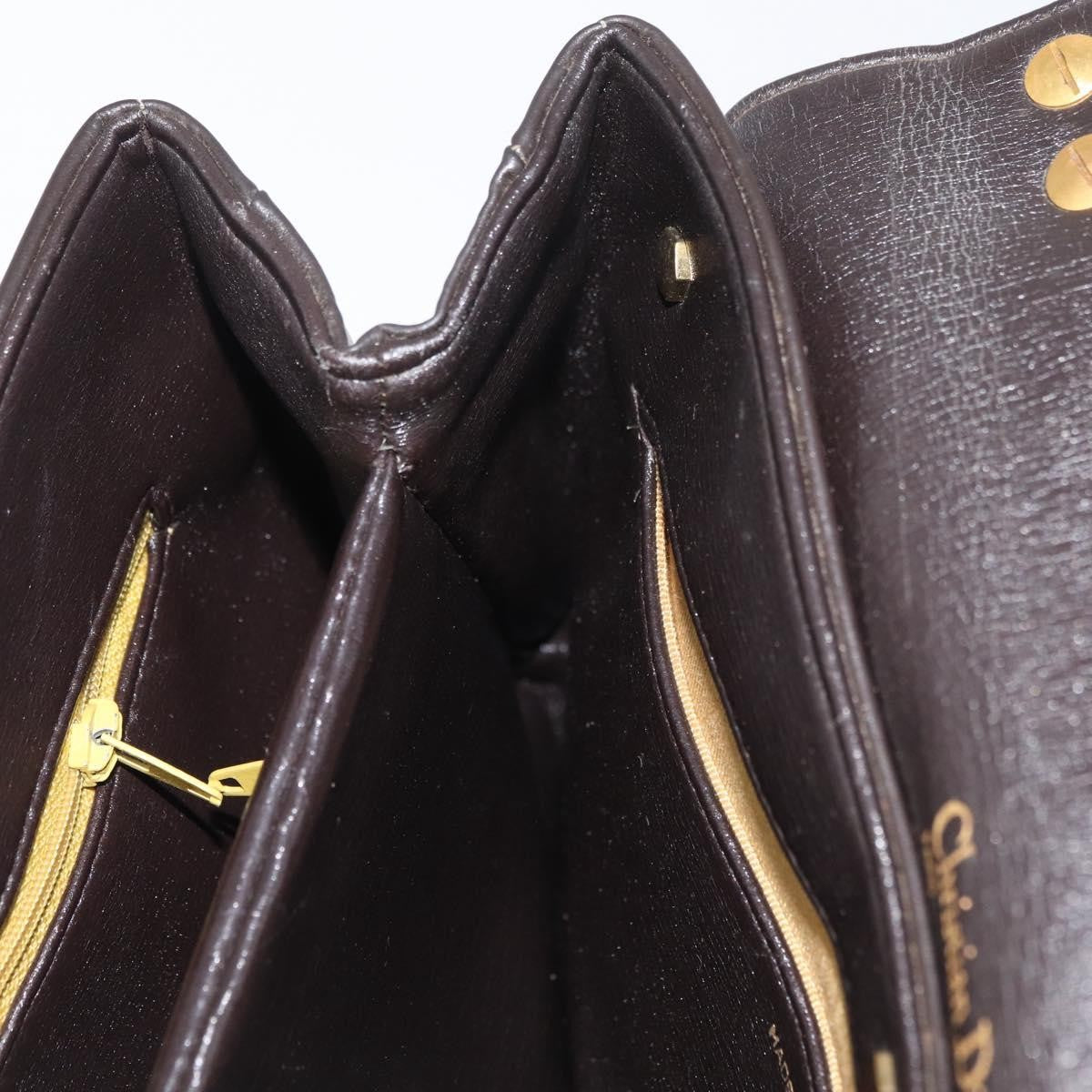 Dior Christian Dior Hand Bag Calf Skin 2way Dark Brown Gold Authentic 180355