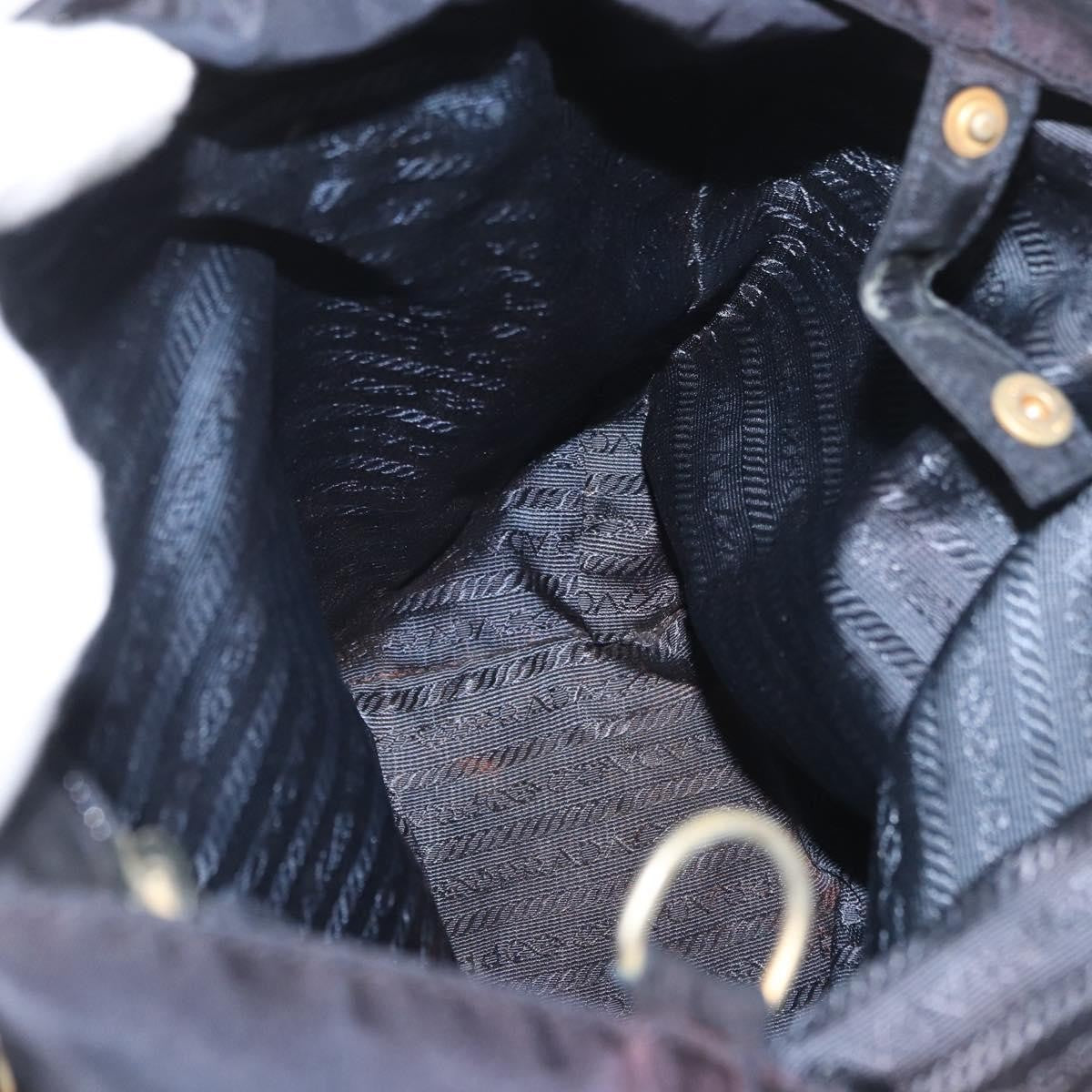 Prada PRADA Metal Handle Hand Bag Nylon Navy Gold Authentic 178739