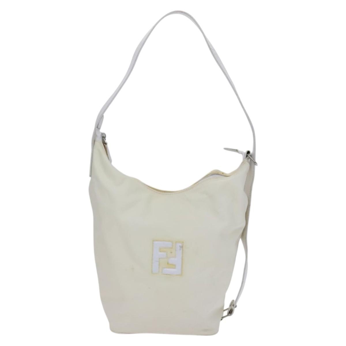 Fendi FENDI Shoulder Bag Nylon Leather Beige White Silver Authentic nb296