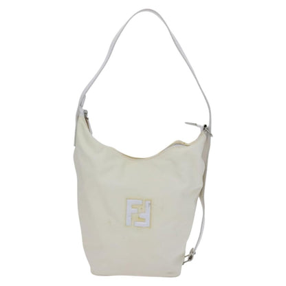 Fendi FENDI Shoulder Bag Nylon Leather Beige White Silver Authentic nb296