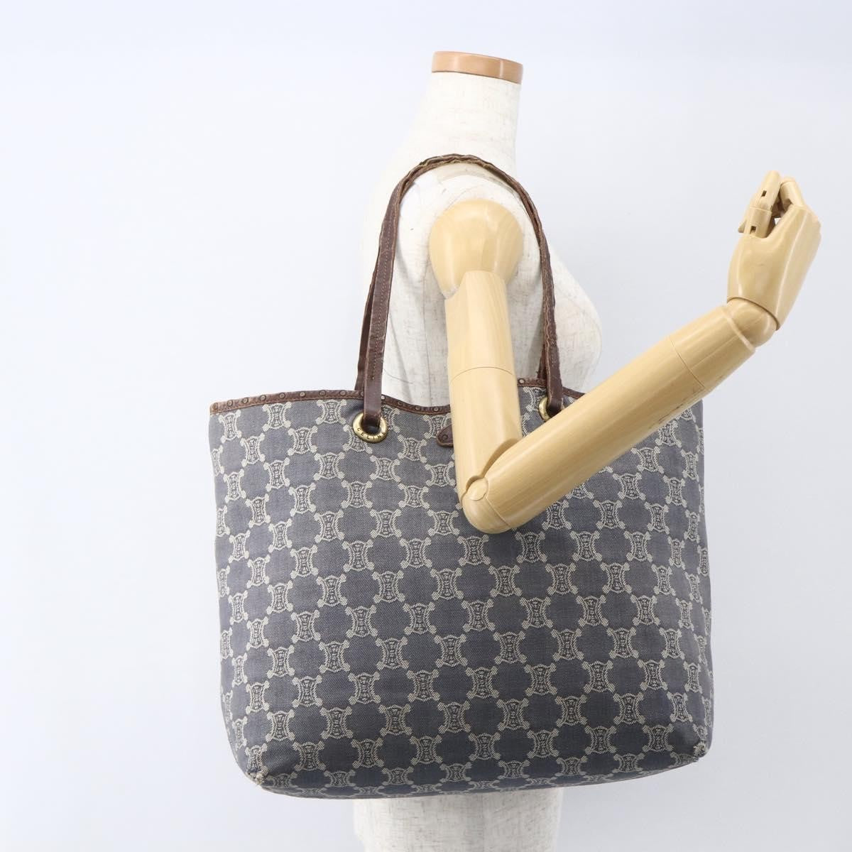 Celine CELINE Paris Macadam Canvas Tote Bag Blue Gold Authentic 157143