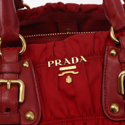 Prada PRADA Hand Bag Nylon Leather 2way Red Gold Authentic 155077