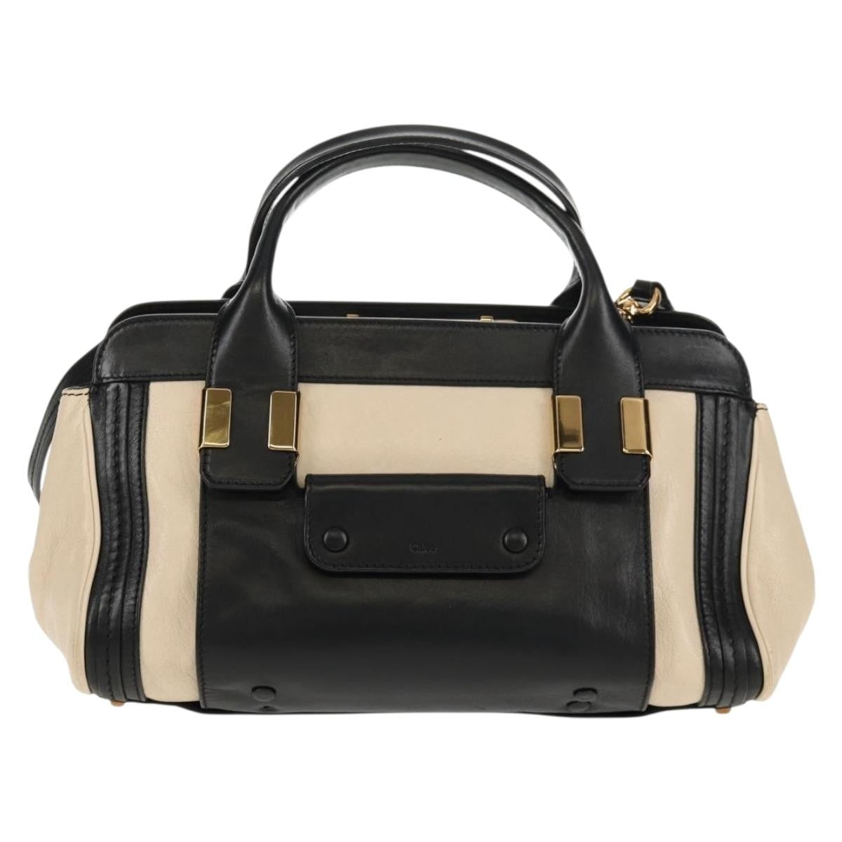 Chloé Chloé Chloe Alice Hand Bag Leather 2way White Black Authentic BA6836