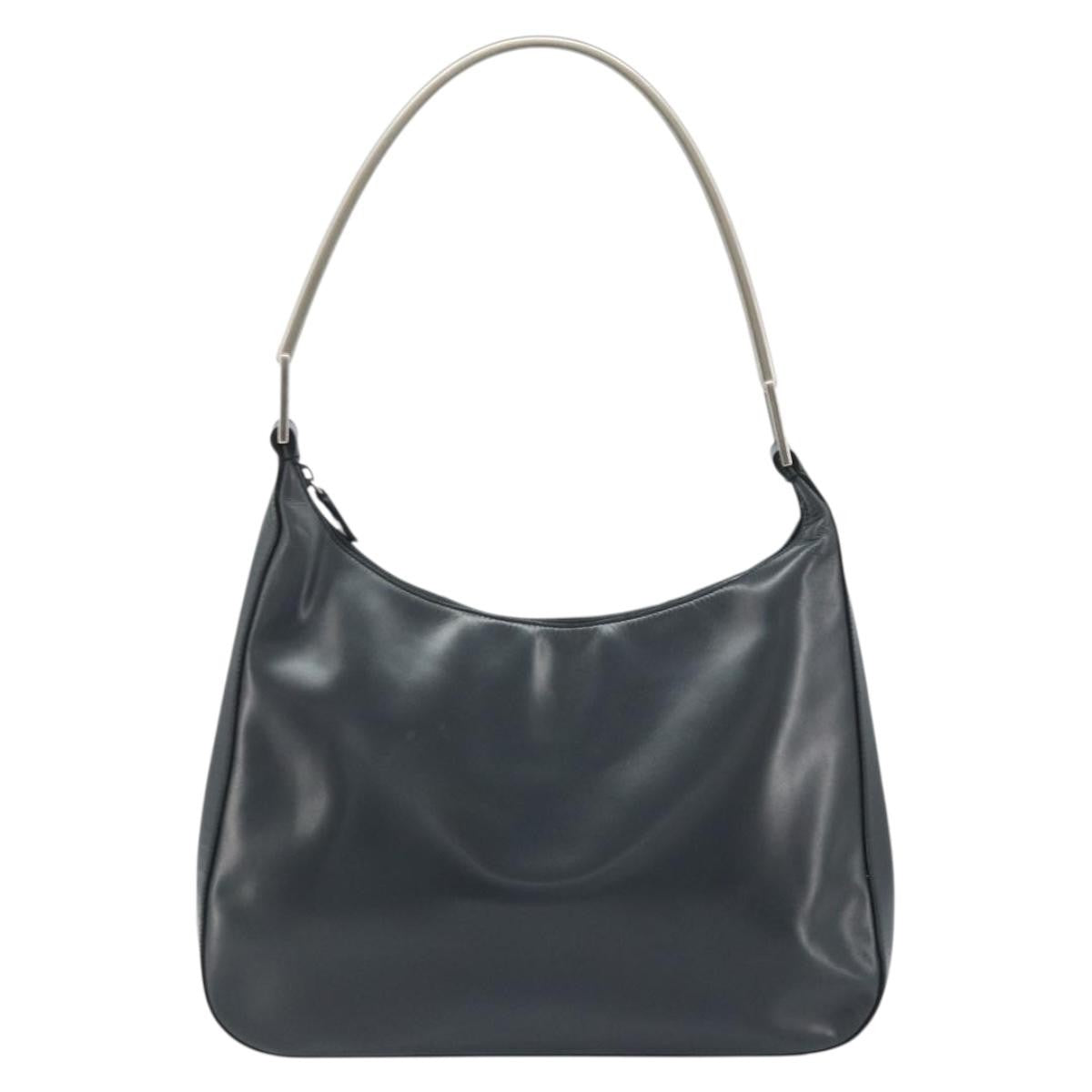 Prada PRADA Shoulder Bag Leather Gray Silver tone Authentic 174484