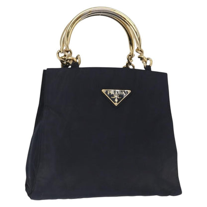 Prada PRADA Hand Bag Nylon Navy Gold Authentic 156119
