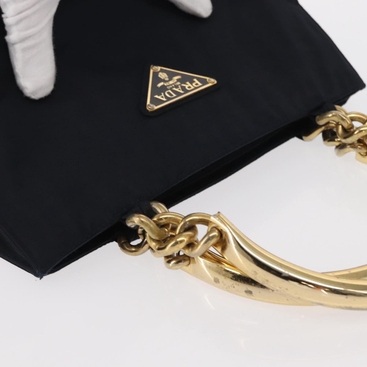 Prada PRADA Hand Bag Nylon Navy Gold Authentic 156119