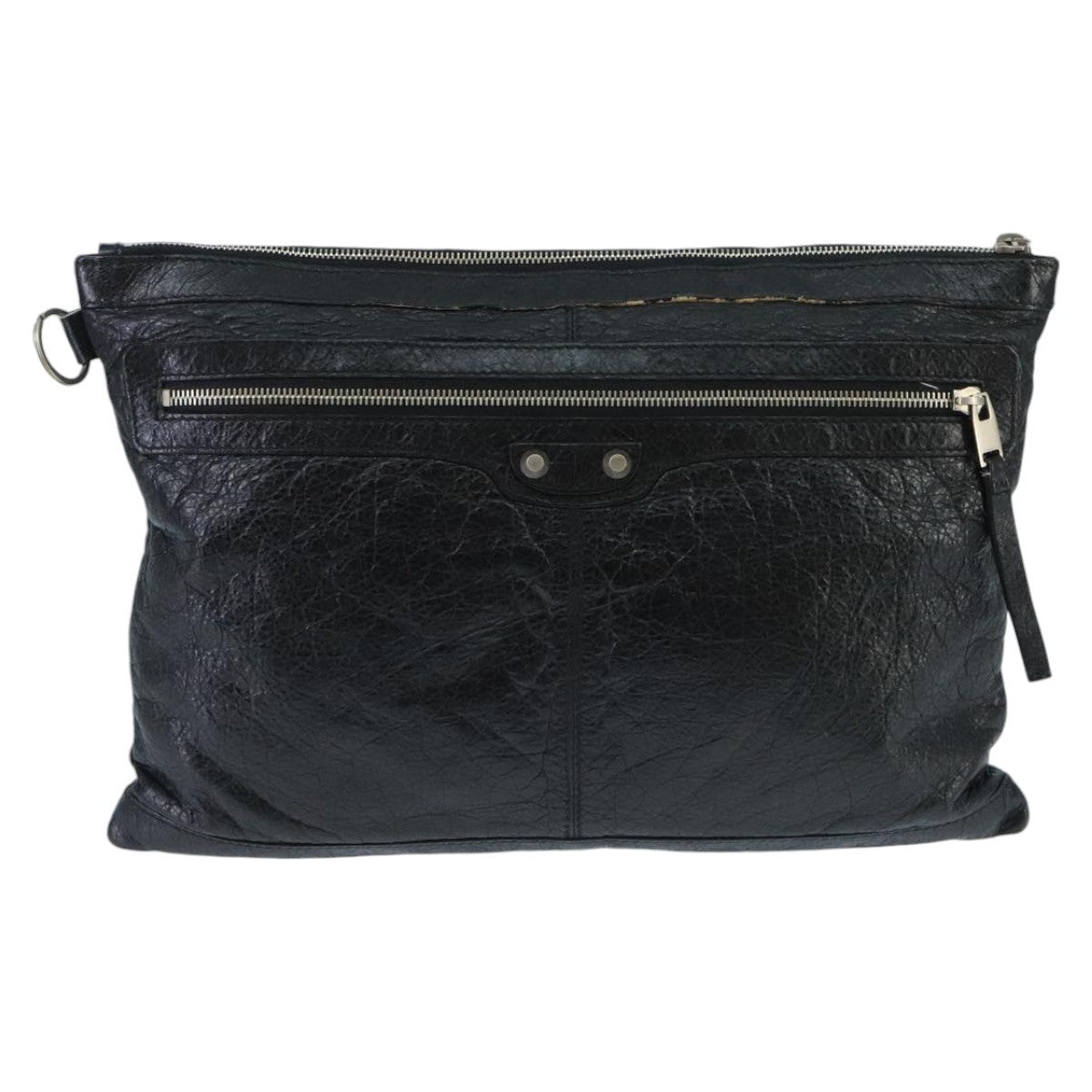 Balenciaga BALENCIAGA Clutch Bag Leather Black Silver 273023 Authentic bs19499