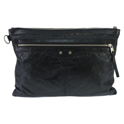 Balenciaga BALENCIAGA Clutch Bag Leather Black Silver 273023 Authentic bs19499