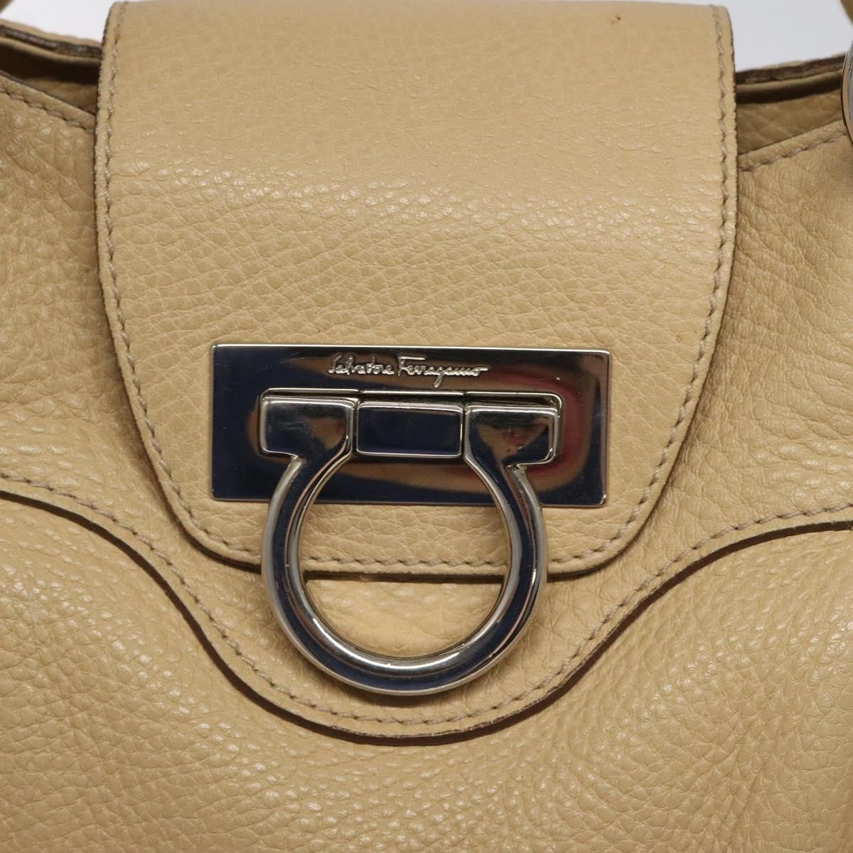 Salvatore Ferragamo Salvatore Ferragamo Gancini Shoulder Bag Leather Beige Silver Authentic EC551