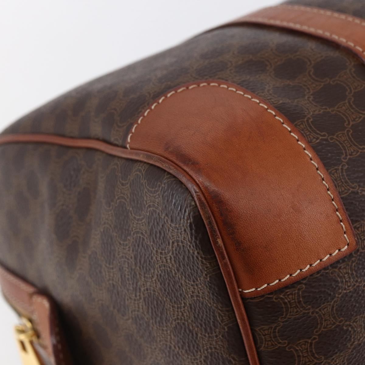 Celine CELINE Macadam Canvas Mini Boston Bag PVC Leather Brown Authentic ki6058