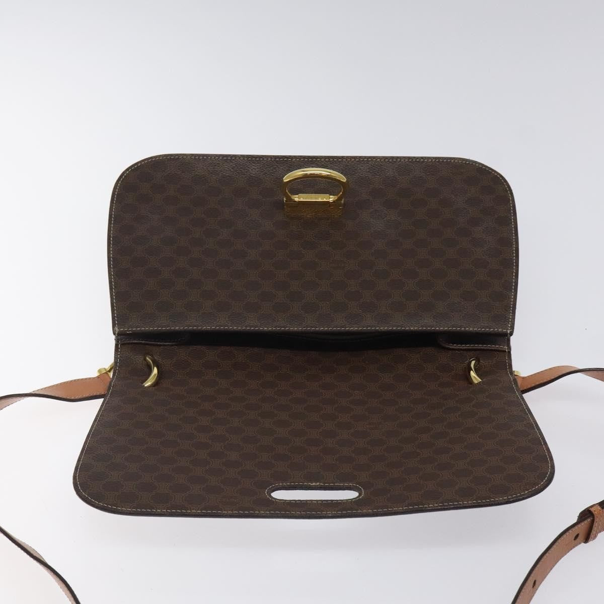Celine CELINE Macadam Canvas Shoulder Bag PVC Leather Brown Gold Authentic 122137