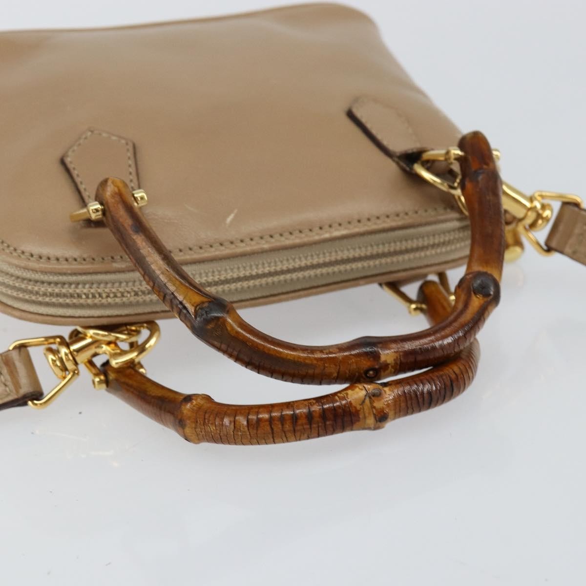 Gucci GUCCI Bamboo Hand Bag Leather 2way Beige Gold 007 2865 0231 Authentic 143591